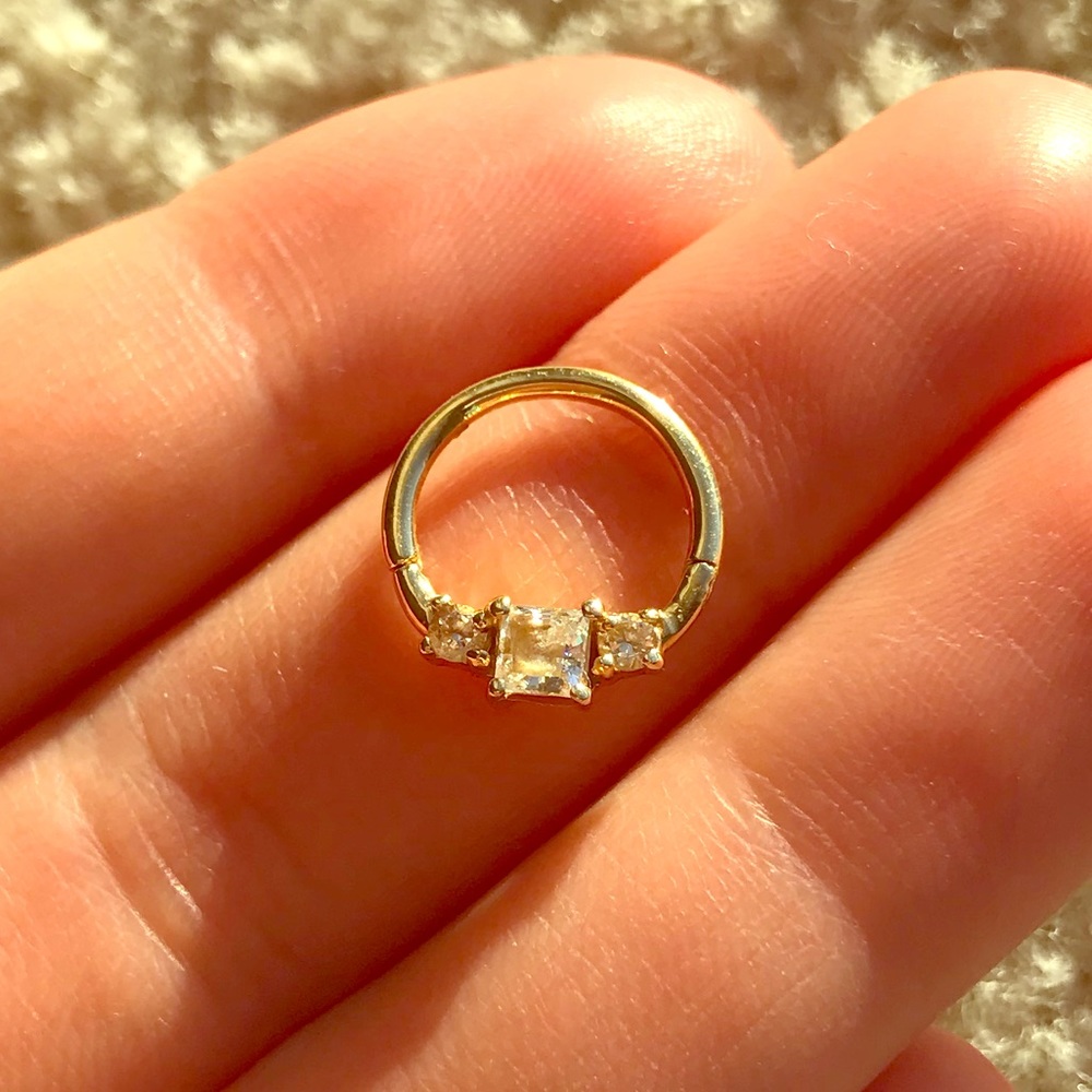 14K Solid Gold Septum Piercing w/ CZ Diamonds